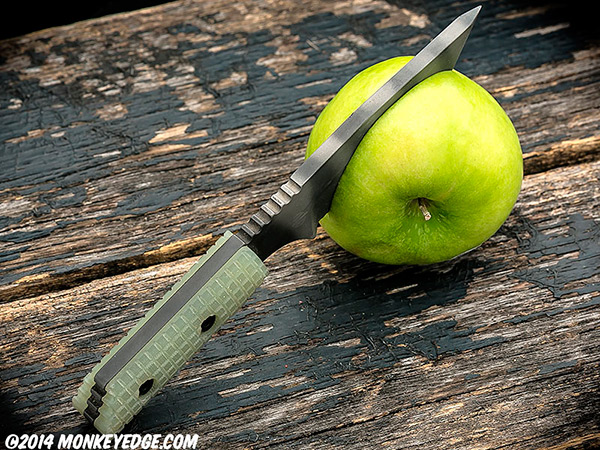 The Strider DB is a beast of a knife, designed as an 'urban destruction tool' and is sometimes referred to as a 'sharpened pry bar'. It is great for prying, smashing, etc. Not so great for general knife stuff like opening your mail or cutting an apple. We have had more than one customer want to return theirs because 'it isn't sharp'. It is a 1/4  thick stock knife with wide blade geometry. It will never slice paper (and was not designed to.)