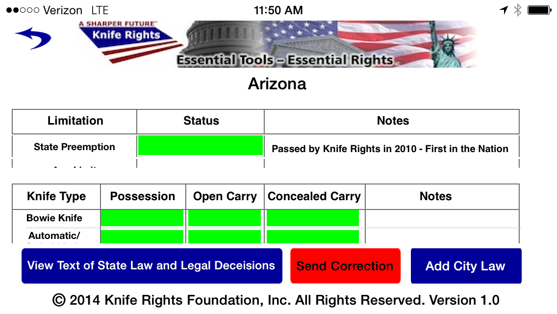 Knife Rights LegalBlade Arizona